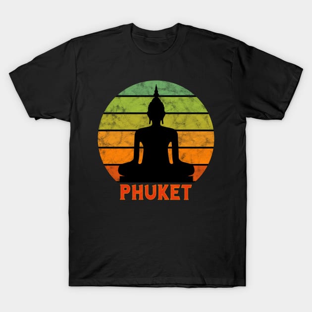 Phuket Buddha Silhouette On A Rainbow Of Colors T-Shirt by VintCam